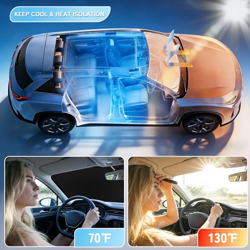 SLOGENTO Custom Fit Windshield Sun Shade for Audi A3 2022-2026, Blocks UV & Heat, Front Window Sunshade, Easy Fold & Store - Image 2